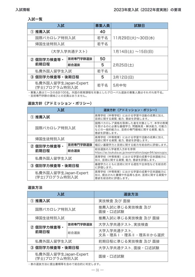 筑波大学 推薦 受験生のための筑波大学説明会2022 芸術専門学群