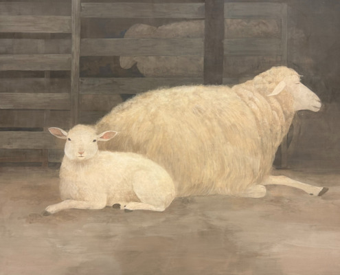 倉持みなみ「親仔」F100、岩絵具、水干絵具、高知麻紙