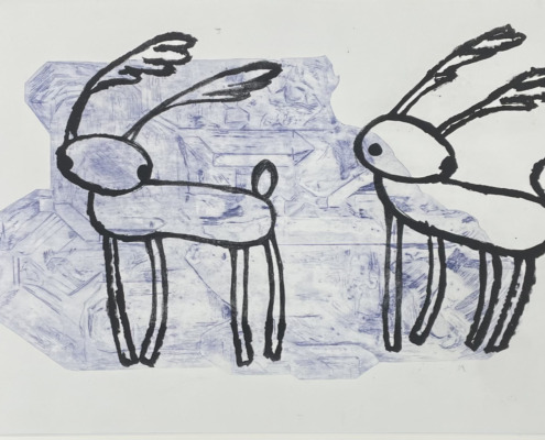 管里乃「石と鹿」40×60cm、リトグラフ、ドライポイント、コラグラフ のコピー