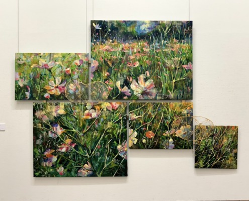 村岡幸子「忘れないように」変形3061×2070mm 、油彩,アクリル絵具,キャンバス,PET樹脂パネル,メタルパーツ