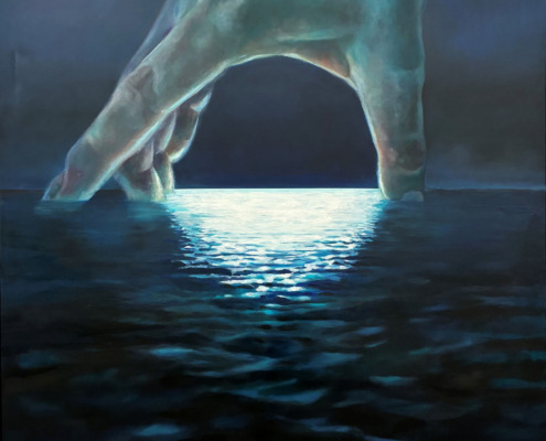 豊田みのり「半月」162.0×162.0(㎝)、キャンバス、油彩