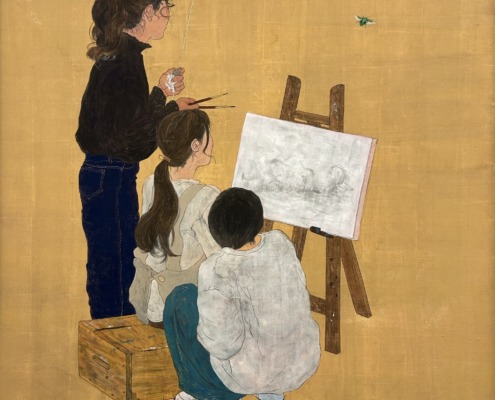 中津瑞樹「カメムシにおびえる人たち」1620mm×1620mm、岩絵具・綿布