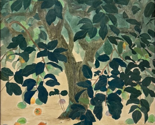 中津瑞樹「柿の木」2273mm×1024mm、岩絵具・雲肌麻紙