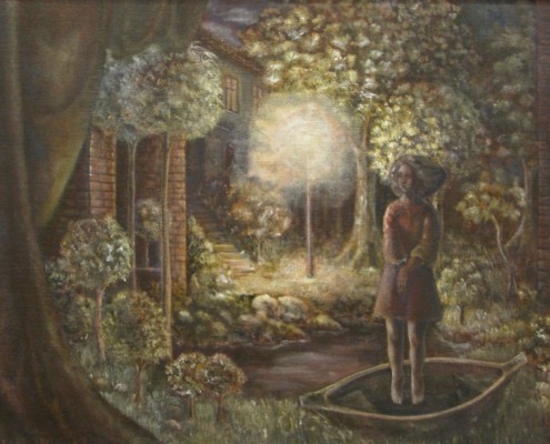 前田彩、「幕間の灯り」、F100横、油彩、テンペラ、麻布、パネル